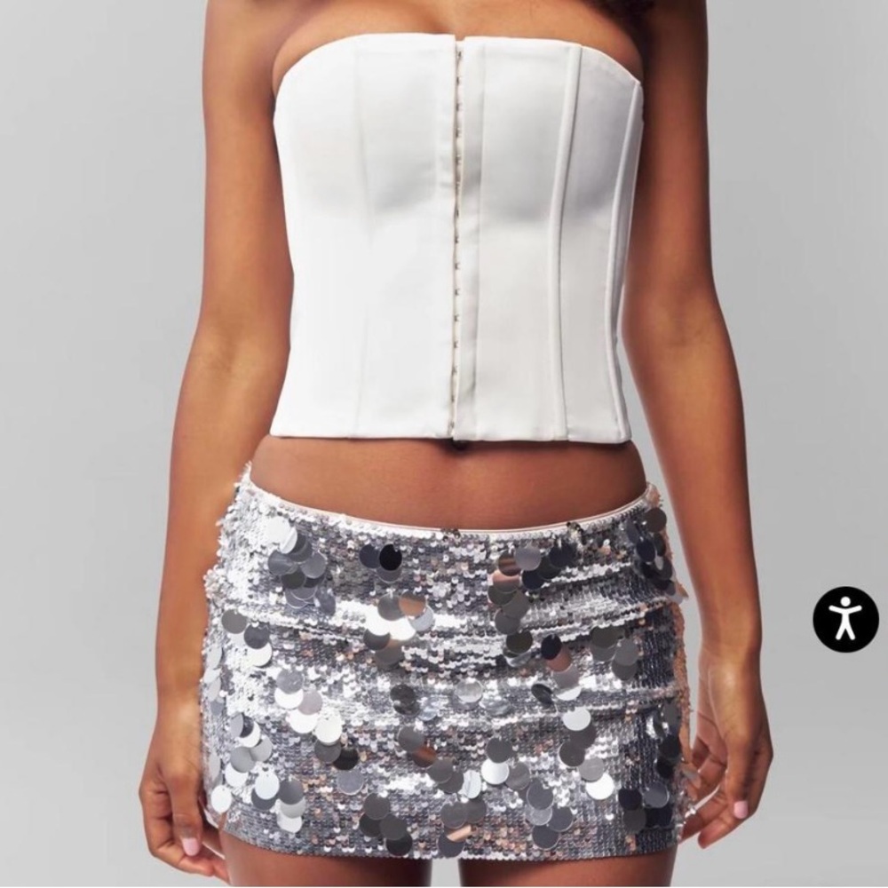 Silver Sequin Mini Skirt